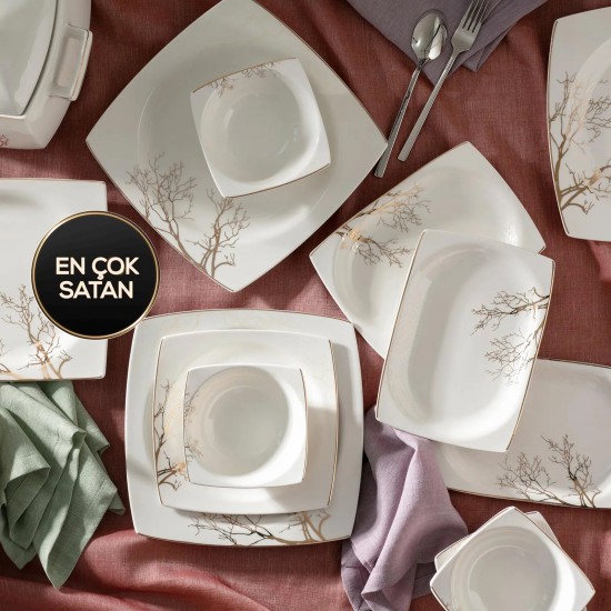 Karaca Autumn Fine Cream 60 Parça 12 Kişilik Porselen Yemek Takımı Kare