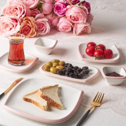 Karaca Tiny Pink Rim 26 Parça 6 Kişilik Porselen Kahvaltı/Servis Takımı